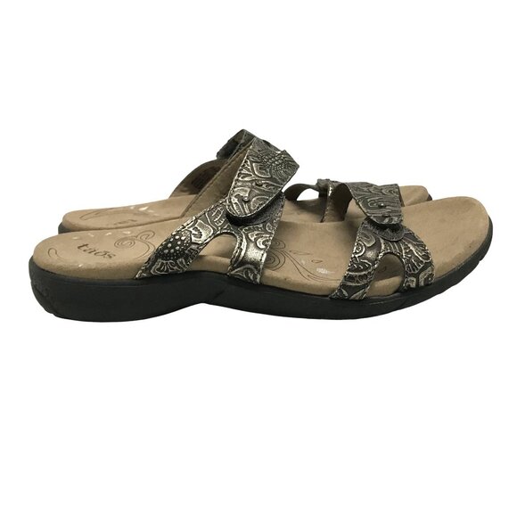 Taos Womens Slide Flat Sandals Bronze Leather Size 7/38 Hook & Loop Adjustable - Picture 4 of 8